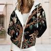 Women Plus Size Zip Up Hoodie Long Sleeve Floral Printed Hooded Sweatshirt With Pockets