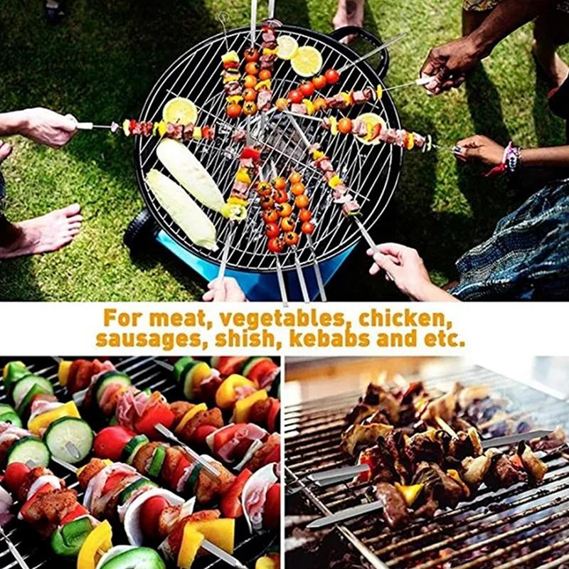 50Pcs Stainless Steel Barbecue Skewer Reusable BBQ Skewers Kebab Iron Stick For Outdoor Camping Picnic Tools Cooking Tools