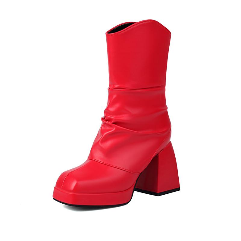 Женские короткие сапоги на высоком каблуке, осень и зима, новые, европейский и американский стиль, водонепроницаемые, на толстом каблуке, однотонные, большие размеры, короткие сапоги 34 красный
