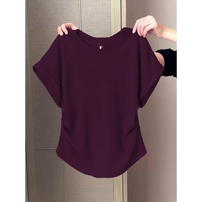 Lotus Root Pink Slimming Cotton T-Shirt for Women, 2026 Style with Cap Sleeves and Cinched Waist.