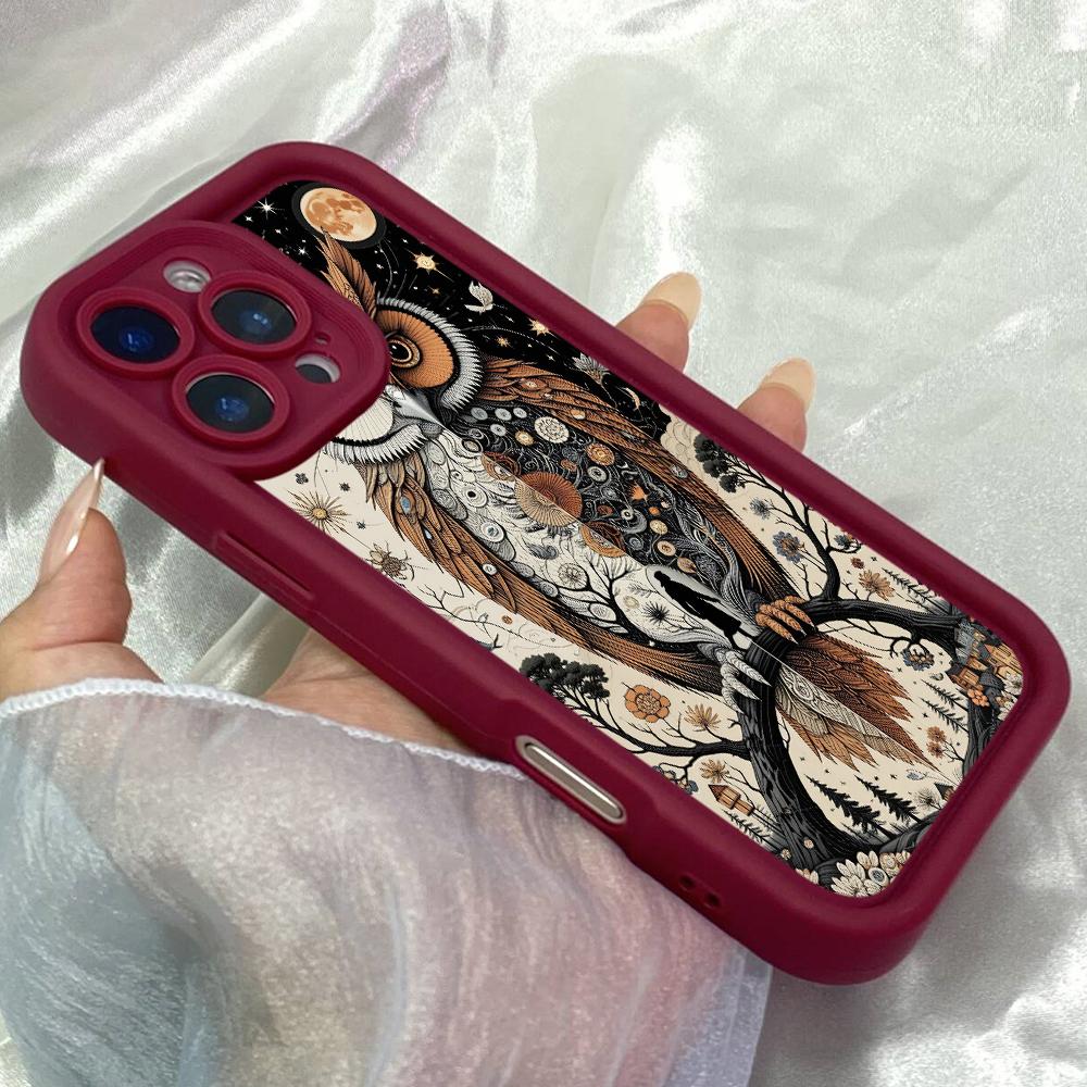 JT124 Nebeská sova Umění pro iPhone 17 16 15 14 Pro Max Samsung S26 S25 S24 Ultra A17 A16 A07 A56 A06 Xiaomi 15T Redmi 15c 14c Note 13 14 Měkký TPU kryt
