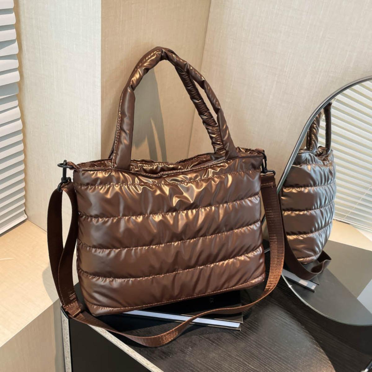 

Cott-padded Women s Bags, Embroidered Thread, Space Cott, Handbags, Shoulder Bags, Glossy, Ladies, Crossbody Bags коричневий