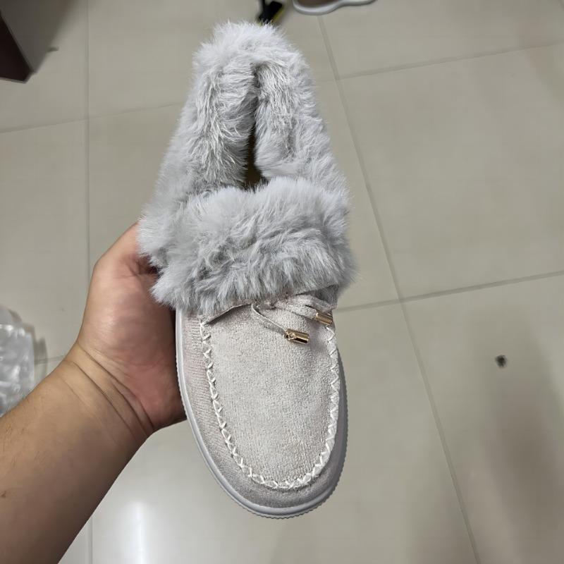 Winter women's cotton shoes bow warm shoes flat bottom big fluffy shoes big women's shoes