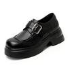 Big head female thick heel muffin thick sole belt buckle round head black derby J uniform small leather shoes