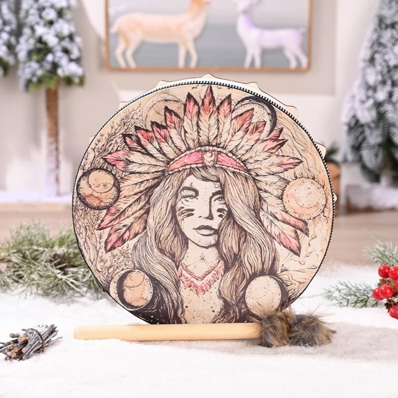 Unique Pattern Shaman Drum With Drumstick Siberian Drum Sound Healing Tool Home Ornament for Spiritual Music Meditation