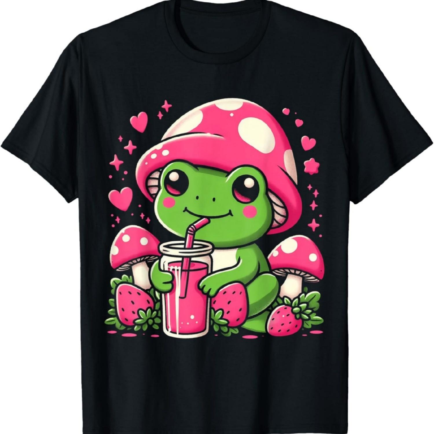 Kawaii Frog & Mushroom Tee - Strawberry Lover T-Shirt S