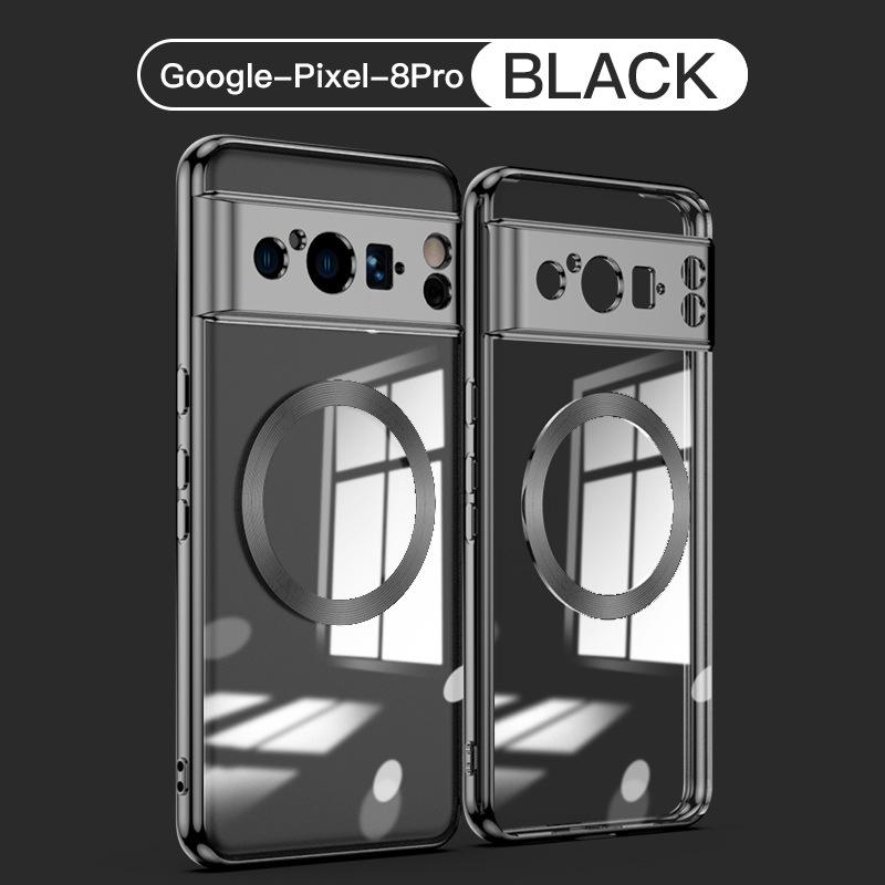 Compatible Electroplated Magnetic Drop-Proof Transparent Case for Google Pixel 9 Pro and 8 Protective Case