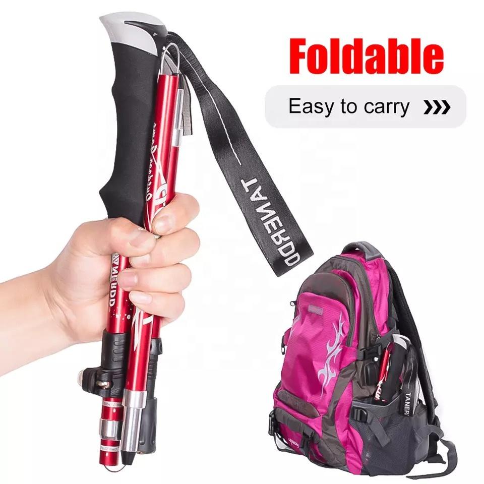 Bastón Plegable Portátil para Nordic Walking 250G Ultraligero Bastón para Caminar Trekking Bastón de Senderismo