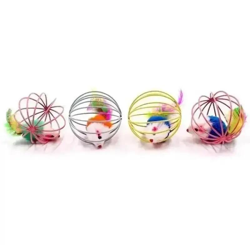 1 Pcs Interactive Cat Teasing Toys Simulation Of Mice In Wire Cages Mini Cat Toys Balls Pet Novel Spherical Cat Toy Wholesale