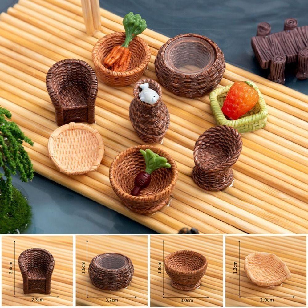Bamboo Basket Chair Dustpan Dollhouse Miniature Furniture Dollhouse Simulation Decoration' Resin