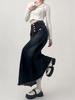 Women's Plus Size High Waist A-line Mid-length Denim Skirt - American Retro Style, Autumn Wear, Raw Edge, Flattering Fit