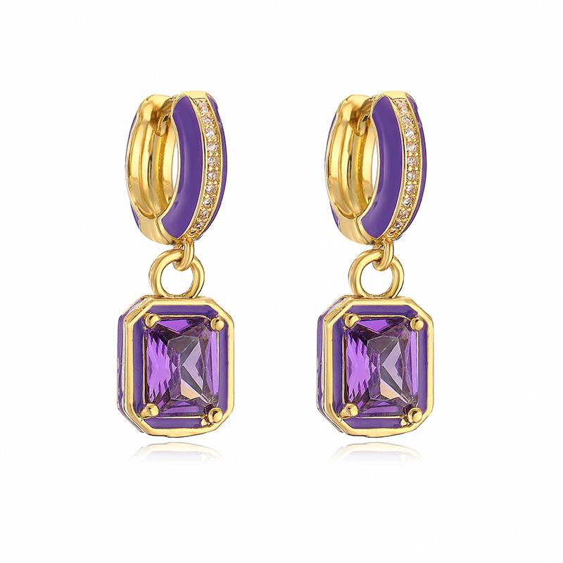 

HECHENG,Rectangle Shape Pendant Earrings Color Enamel Tiny Ear Ring Fashion Accessorie Gifts For Women Trend Party Zircon фіолетовий