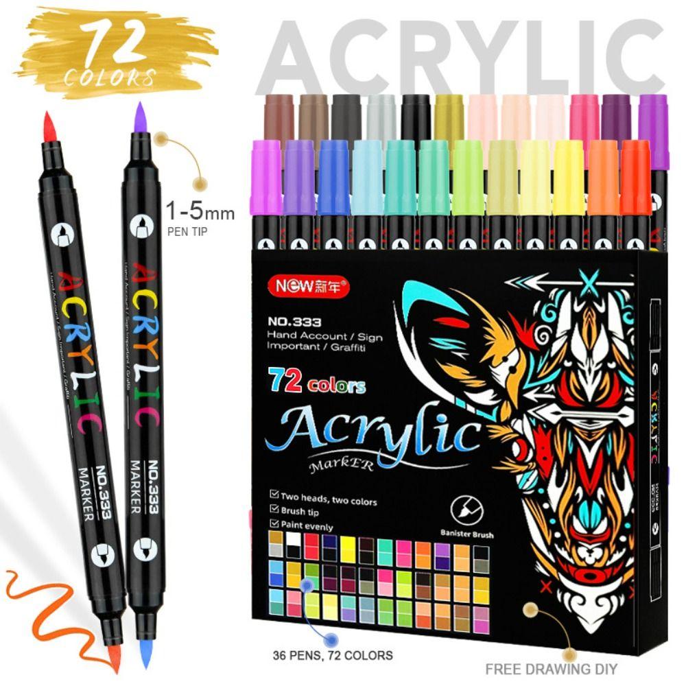 Dual Color Acrylic Paint Markers 24/48/72 Colors Dual Tip Markers Dual-ended Markers  Ceramic Craft