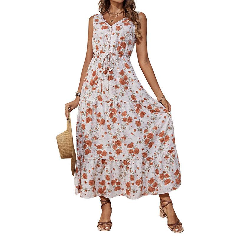 Amazon Independent Station Foreign Trade Long Dress Summer New European and American Cross-border Women's Printed Sleeveless Dress