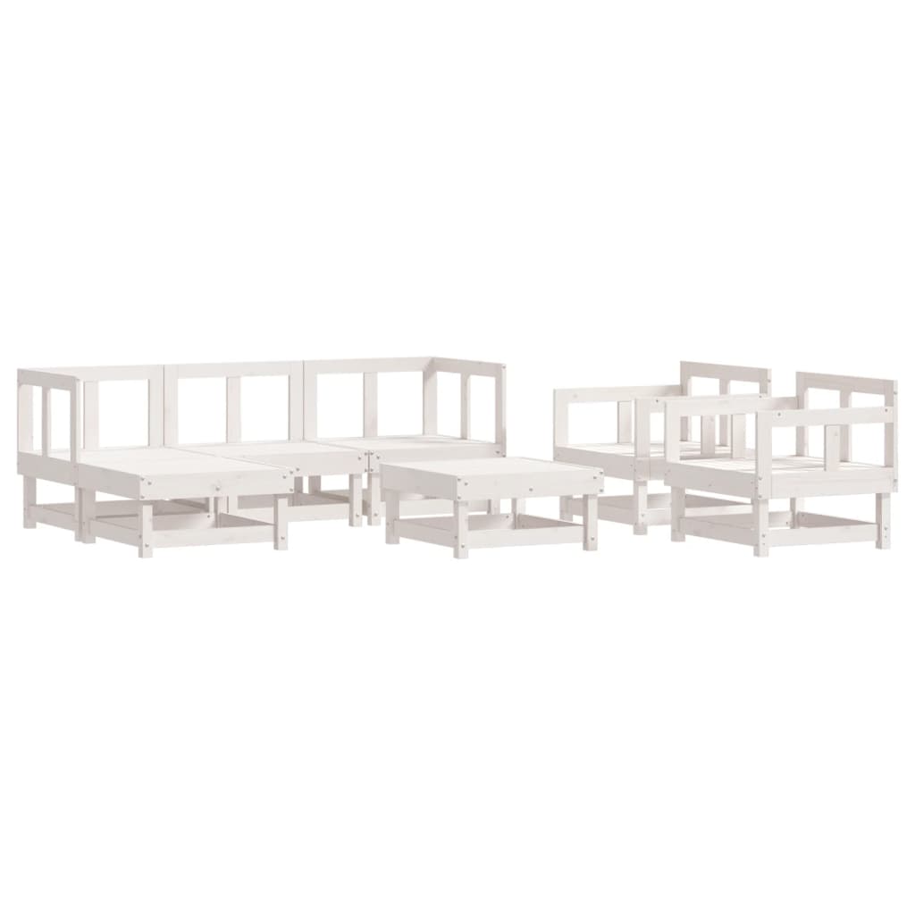 7 piece Garden Lounge Set White Solid Pine Wood