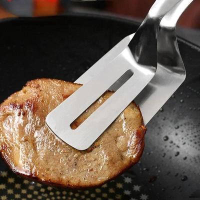 Pala para freír de acero inoxidable 304 de gran tamaño con pinza para carne y espátula gruesa para barbacoa para cocinar pescado.