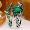 Elegant Black Color Ring Set for Women Teardrop Green Zircon Vine Design Banquet Fashion Jewelry Gift