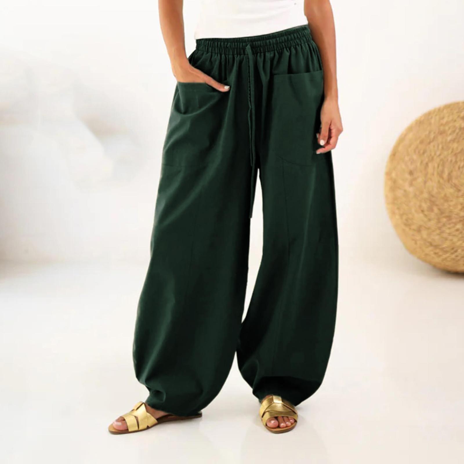 

Women s Casual Fashion -Color Drawstring Loose Straight-Leg Pants M зелёный