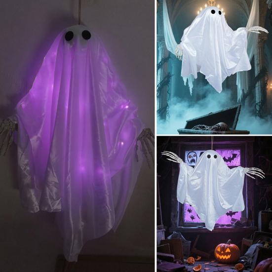 Halloween Decoration Realistic 5 FT Hanging Swing Ghost Decor with String Lights Spooky Cute Ghosts for Front Porch Yard Tree Festive Atmosphere