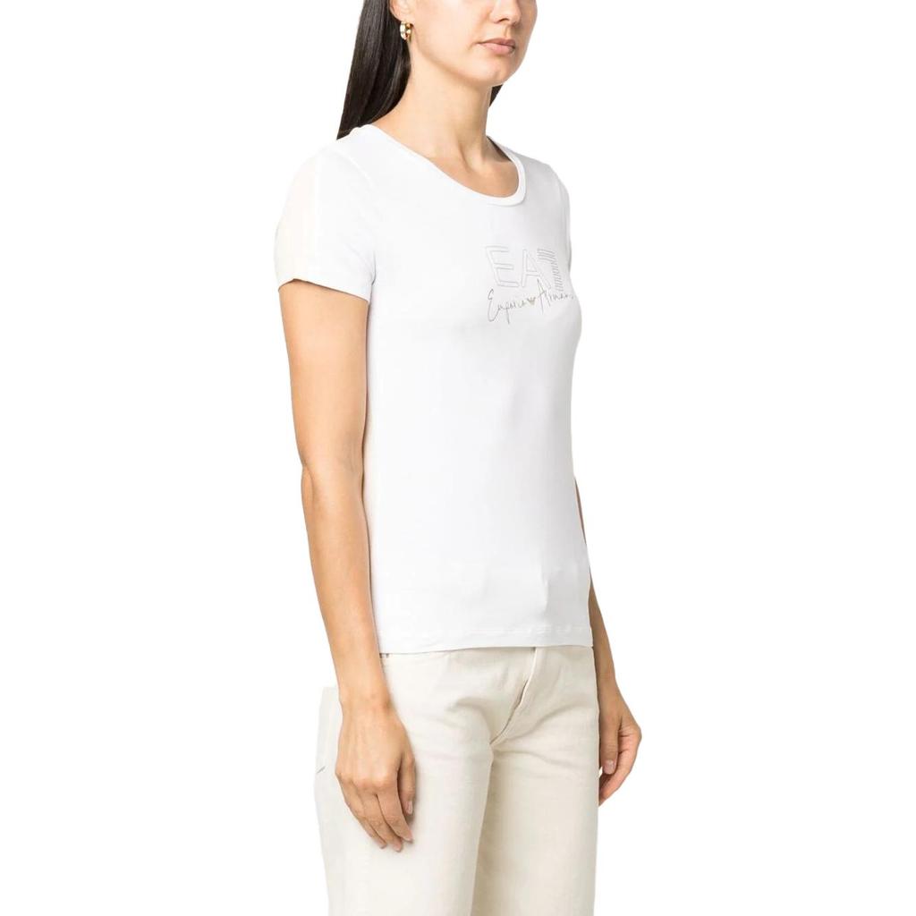 Emporio Armani Solid Color Letter Print Short Sleeve T-Shirt Women tops White 3RTT21-TJKMZ-1100