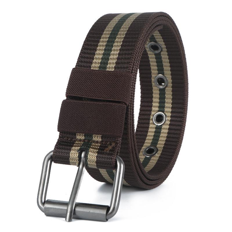 Men's Tactical Nylon Woven Belt with Full Eyelet Pin Buckle for Military Training.