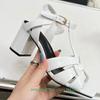 Fashion Cross Strap Square Toe Chunky Heel Women Sandals Solid Color Open Toe Real Patent Leather 6.5Cm Heels 2025 Newest Summer Sandals