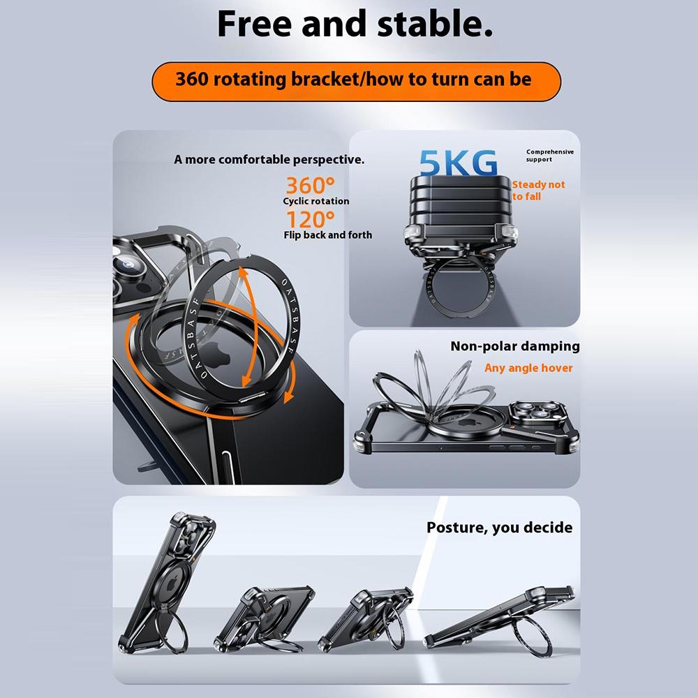 For iPhone 15 Pro Max Bumper Case Z-Shape Design Magnetic Boardless Phone Back Cover with Kickstand