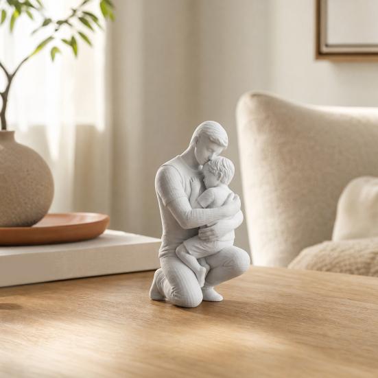 3D-gedruckte Skulptur-Figuren von Vater und Sohn, die sich umarmen, Matt-weiße Heim-Tischdekoration, Sentimentales Geschenk für Papa vom Sohn zum Vatertag,