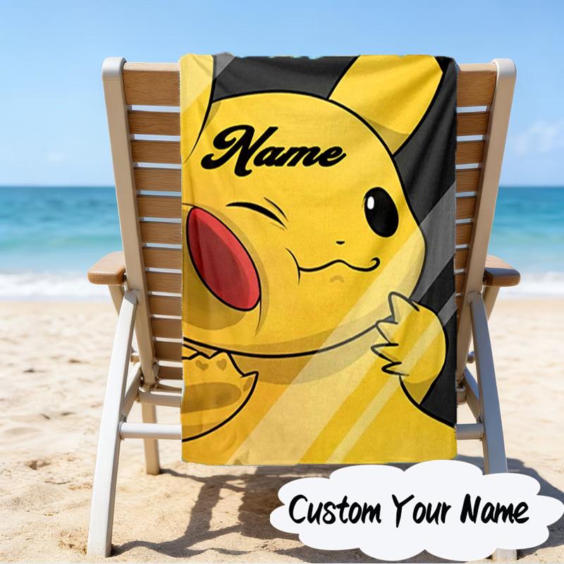 Custom Name Pika Urban Fashion Microfiber Beach Towel Super Soft & Absorbent for Bath, Beach, Travel Bath Time Accessory, Fan Gifts