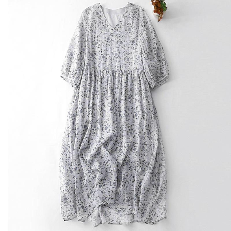 

Xin Xing 2024 Summer Cotton Linen V-neck Five-Sleeve Casual Literary Dress 2XL [142-150 cm]