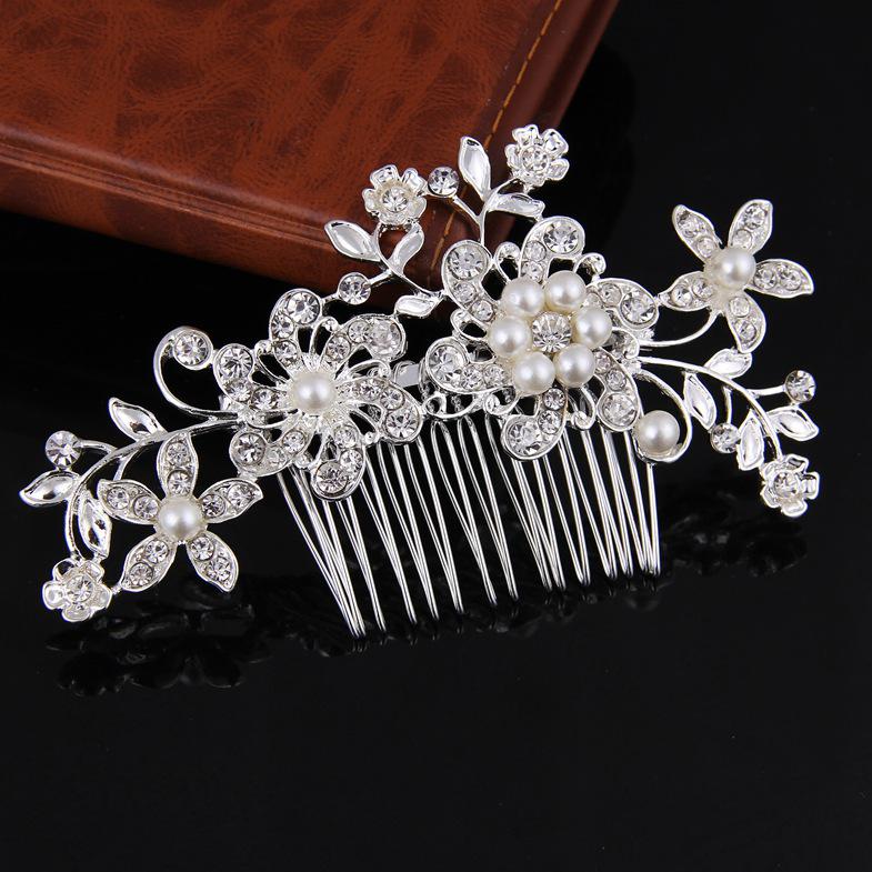 

Silver Color Flower Pearl Rhinestone Hair Comb Headband Wedding Hair Accessories For Women Bride Tiara Headband Hair Jewelry Yes