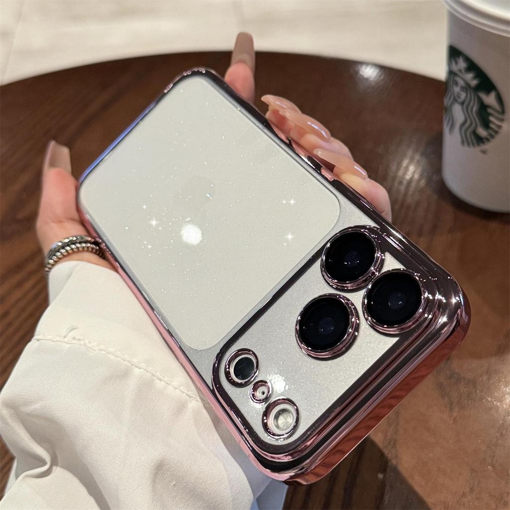 Electroplated Stardust Glitter iPhone 17 Case with Transparent Built-in Lens Film and Drop-Proof Protection
