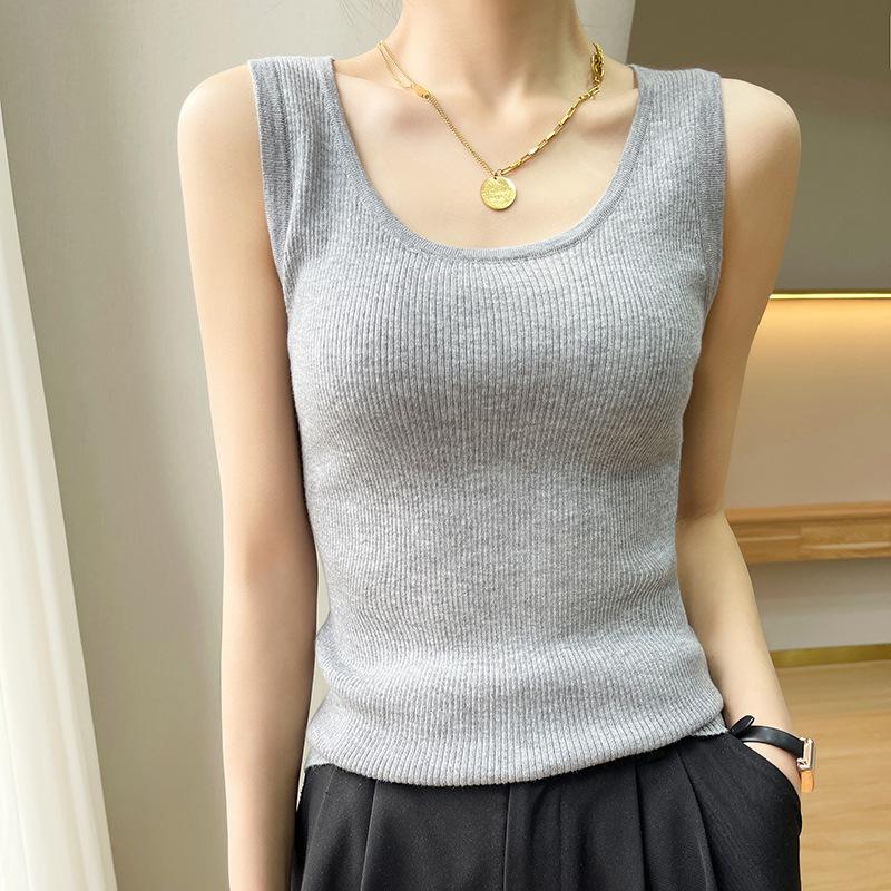 Wool Striped Suspender Vest Thin Spring and Autumn Style Slim Fit Inner Sleeveless Knitted Top