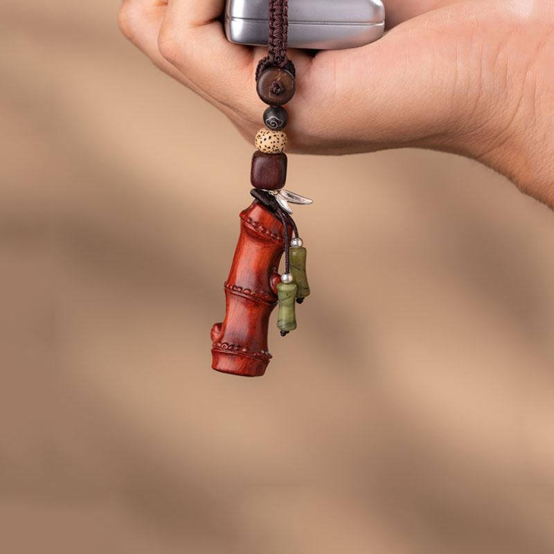 Ascending with Sandalwood and Bamboo Knot Key Pendant, Retro Chinese Style Car Keychain, Female Couple Pendant