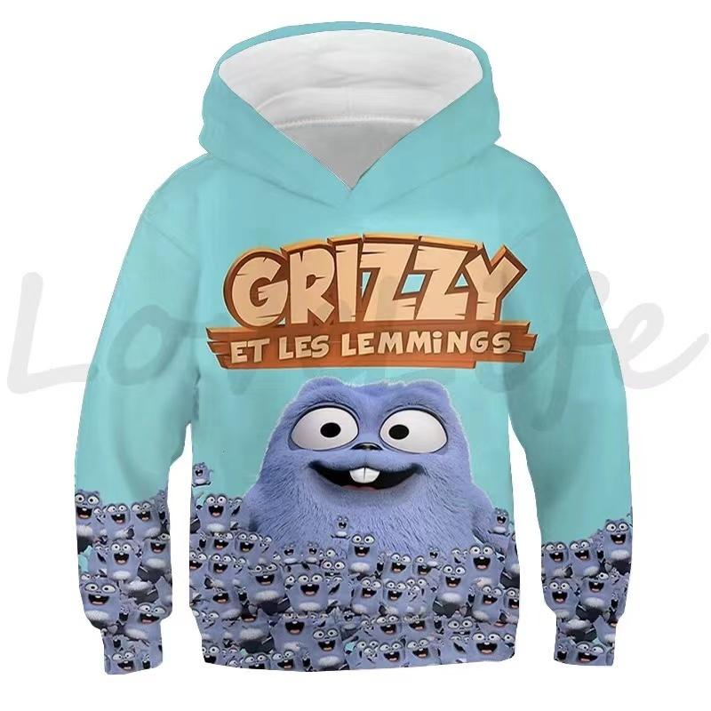 Children's Sunlight Grizzly Bear Hoodies Kids Casual Sweatshirts Boys and Girls Tops Grizzy and the Lemmings Pullovers Autumn
