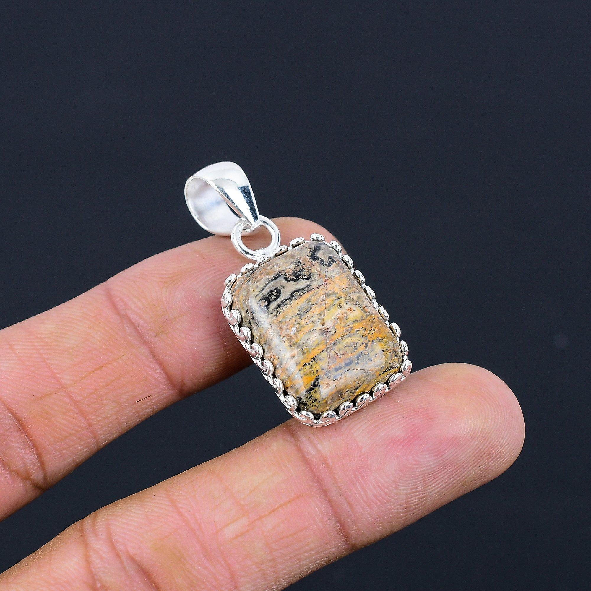 Safari Jasper Stone Art Deco Artisan Birthday Elegant Pendant Sterling Silver