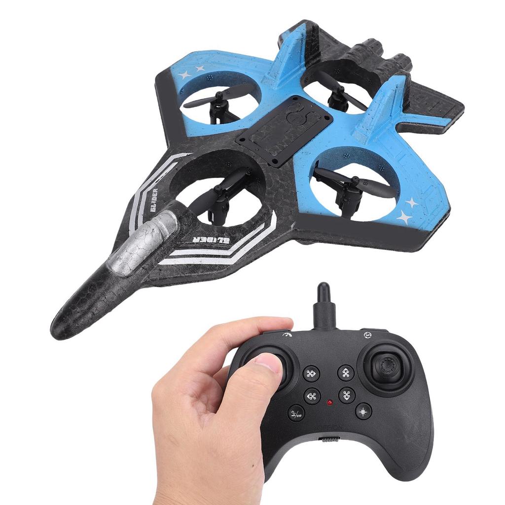 RC Airplane 4 Engine Thrust 3 Speeds Rechargeable 1 Key 360 degrees  Stunts Remote Control Plane Toy with Light Blue