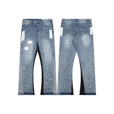 High Street Tvättade Jeans Retro Personliga Rakbent Sömnad Utsvängda Byxor Trendiga Denimbyxor