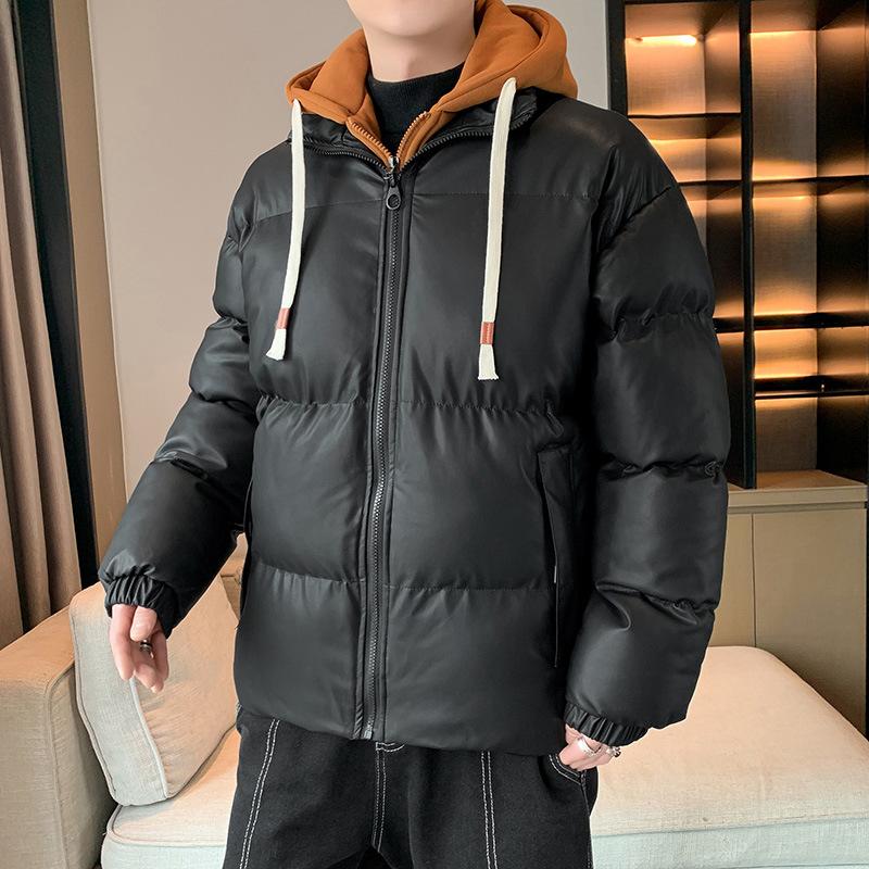 New winter cotton-padded clothes men's trend loose hooded thickened fake two-piece cotton-padded clothes to keep warm teenagers cotton-padded jacket