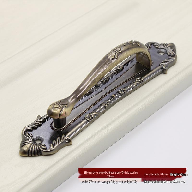 Euro Retro Iron & Wood Handle for Large Door - Antique-Style Sliding or Wardrobe Cabinet Surface-Mount