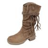 Queen Van Khaki retro v-mouth thick heel Martin boots women's 2025 new autumn thin pile medium boots