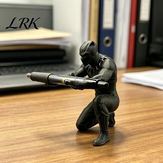Fine Surface Pen Holder Kneeling Hero Stand, 3D Printed Dark Style Desk Crouching Pose Organizer, Action Figure Pencil for Office, Collectible Gift In