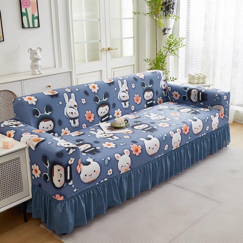 All inclusive Elastic Ice Silk Sofa Cover New Summer Style Anti Cat Scratch Skirt Hem Summer Straight Line Anti Slip Sofa Cover