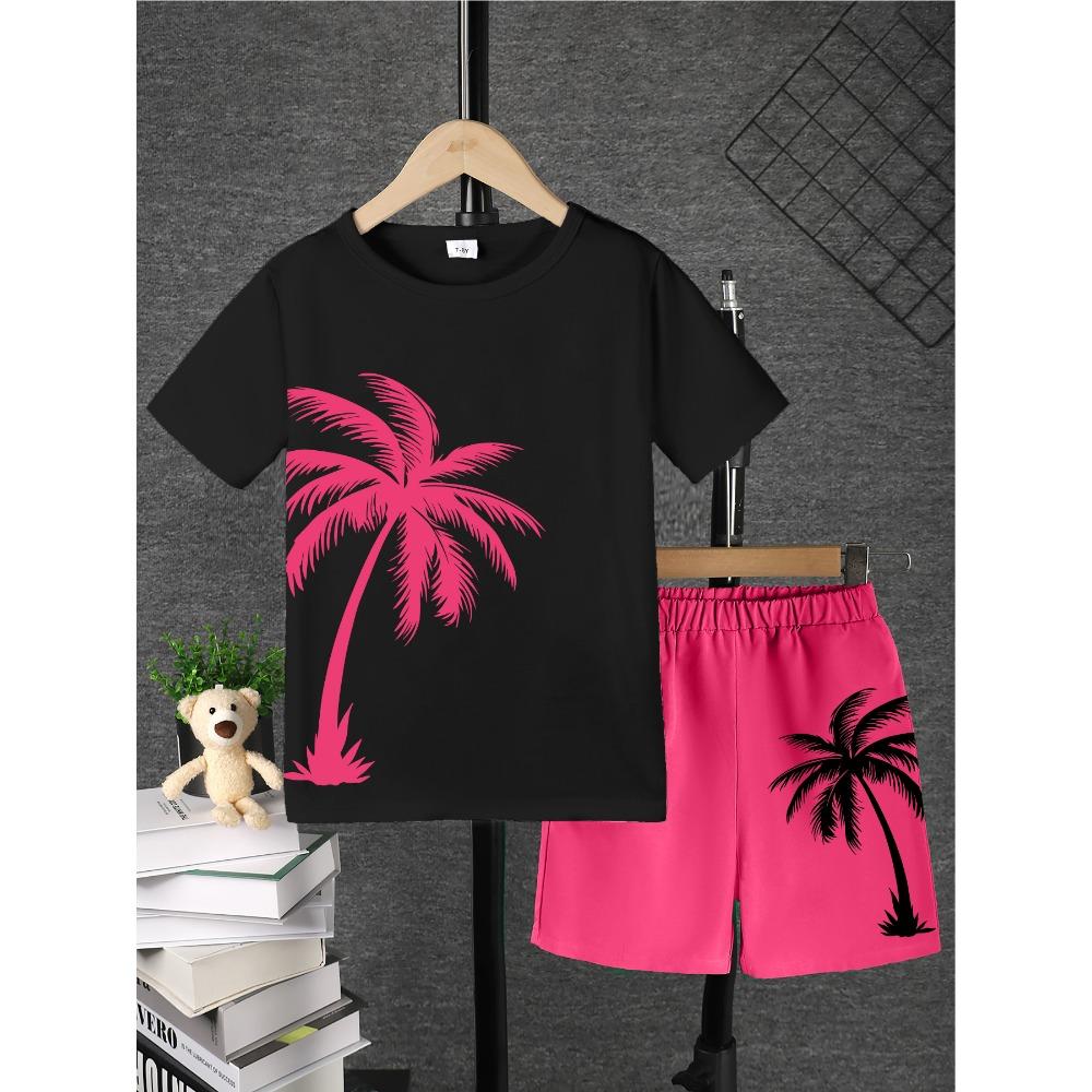 Boys casual coconut tree pattern short sleeved shorts 150