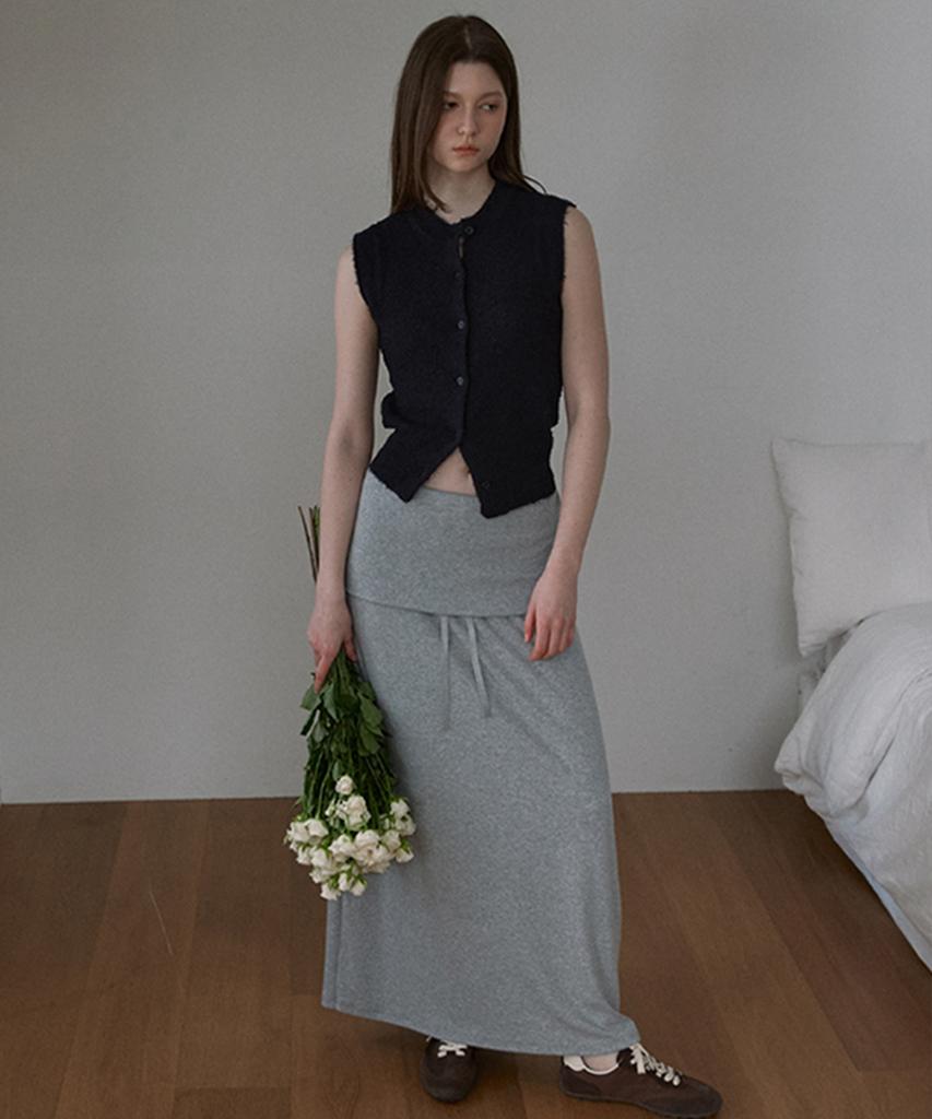 Sigreat Folding Waist Jersey Long Skirt_Grey