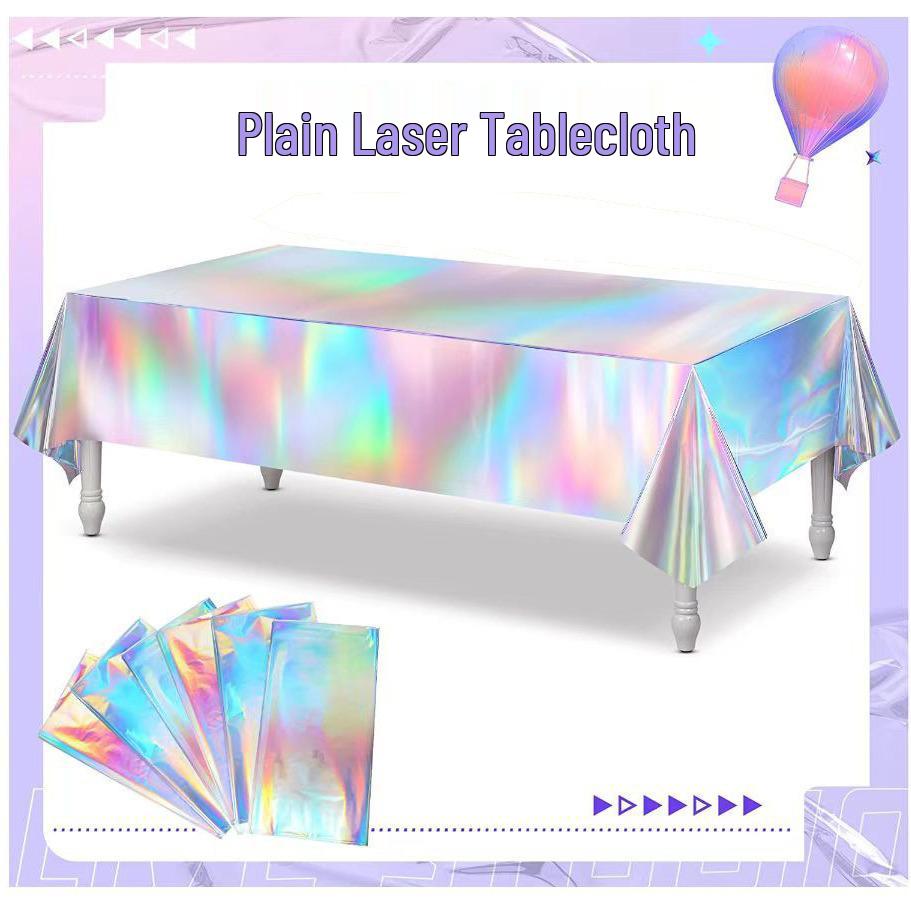 Iridescent Laser Tablecloth: Disposable Rainbow Plastic for Christmas & Birthday Parties
