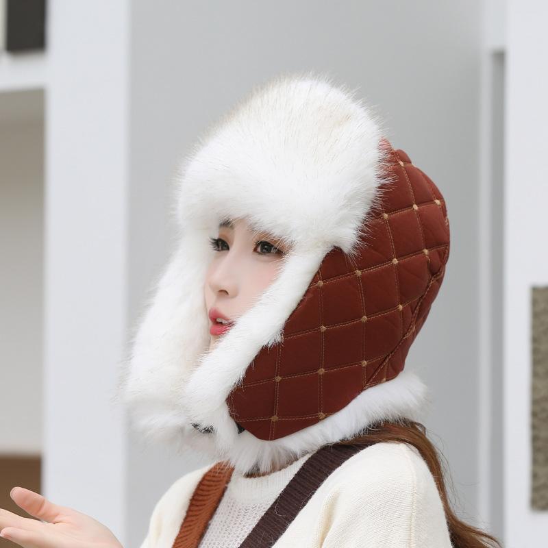 Winter Damenmütze aus Kunstfell, verdickte warme Mütze, hochimitierendes Fuchsfell, Ohrenschutz, Kältemütze, Fleece-verdickte Mütze