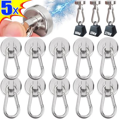 1/5PCS Carabiner Magnetic Hooks Strong Neodymium Magnet with Swivel Carabiner Heavy Duty Neodymium Magnetic Hook for Hanging