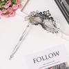 Womens Mardi Gras Phoenix Tail Flower Masquerade Mask with Holding Stick Halloween Costume Mask