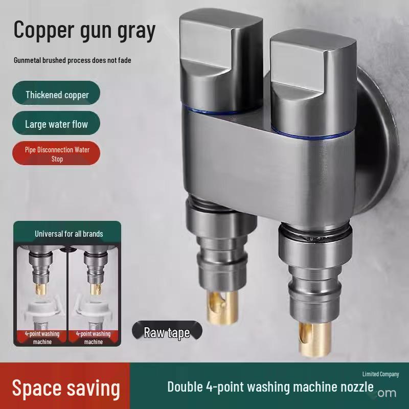 Copper Washing Machine Tee Valve: Dual Control, Double Outlet Universal Faucet